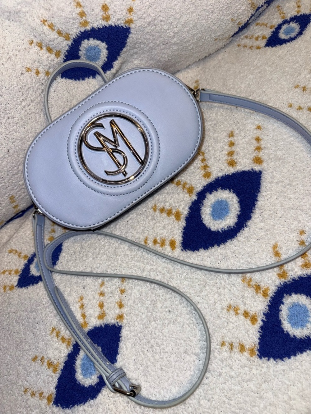 Steve Madden Pale Blue Leather Logo Crossbody Bag